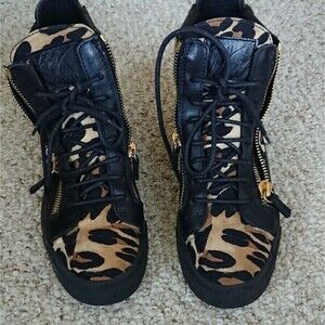 Giuseppe Zanotti Black Leopard Hi Top Sneakers size 7